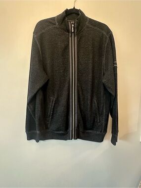 Tommy Bahama Full Zip Sweater Jacket Mens M Black Cotton Ribbed Mock Neck